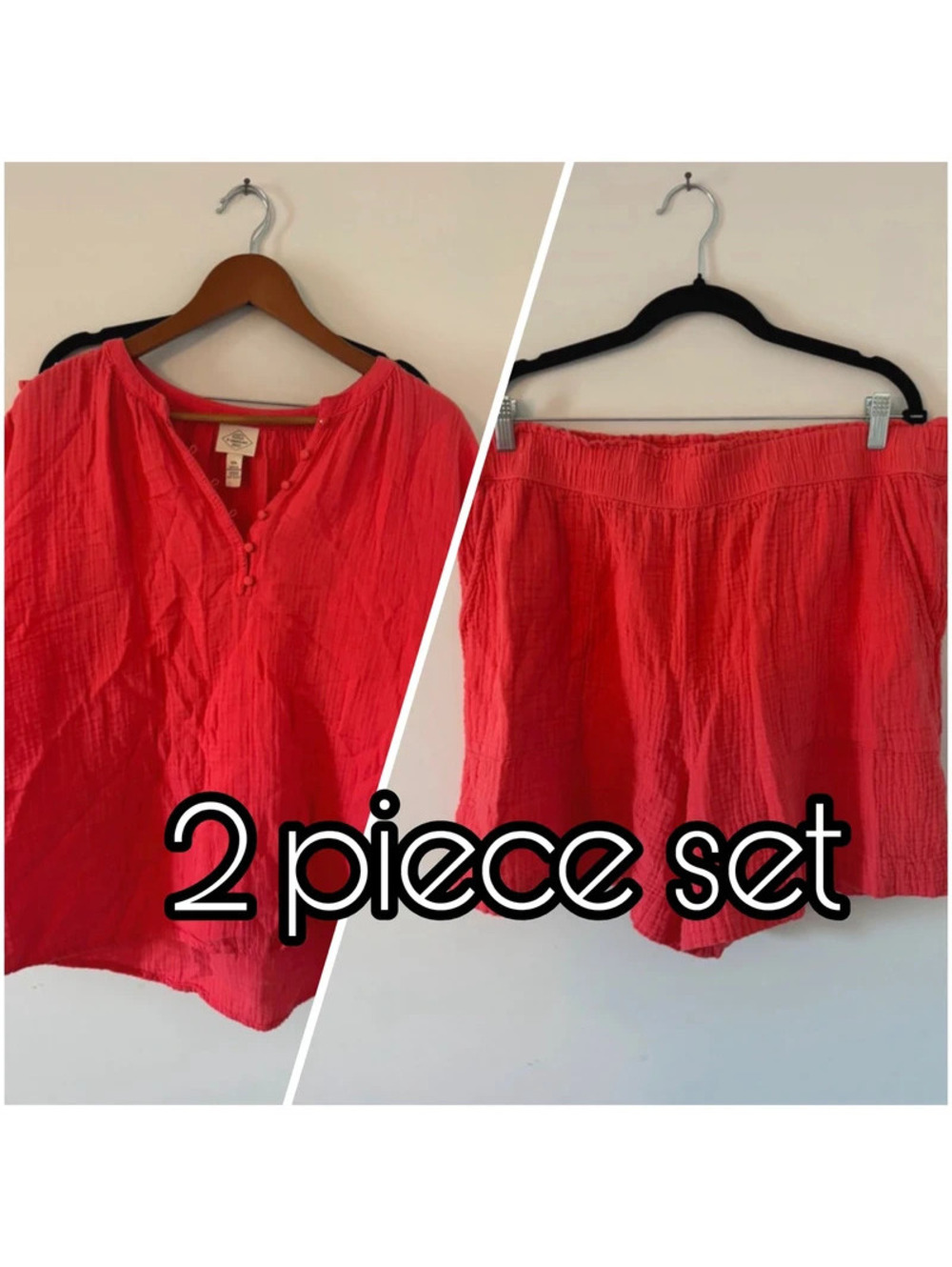 St. John's Bay Women's Coral Two-Piece Set Top and Shorts XXL